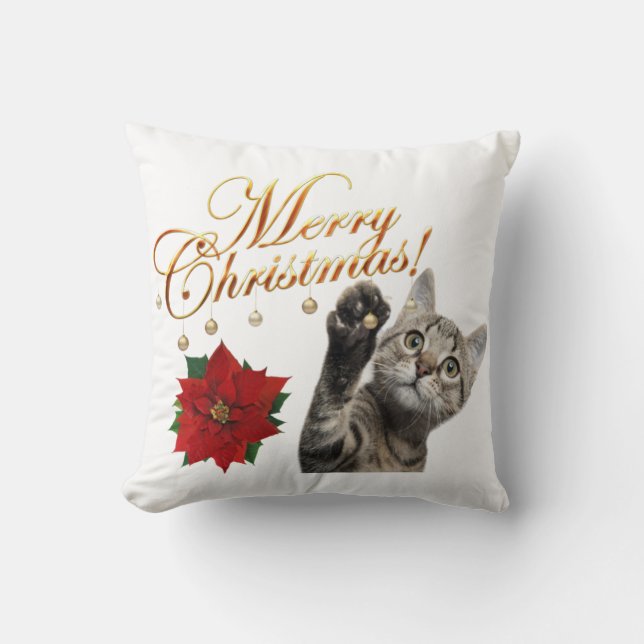 Merry Christmas Kitty Cat Pillow  (Front)
