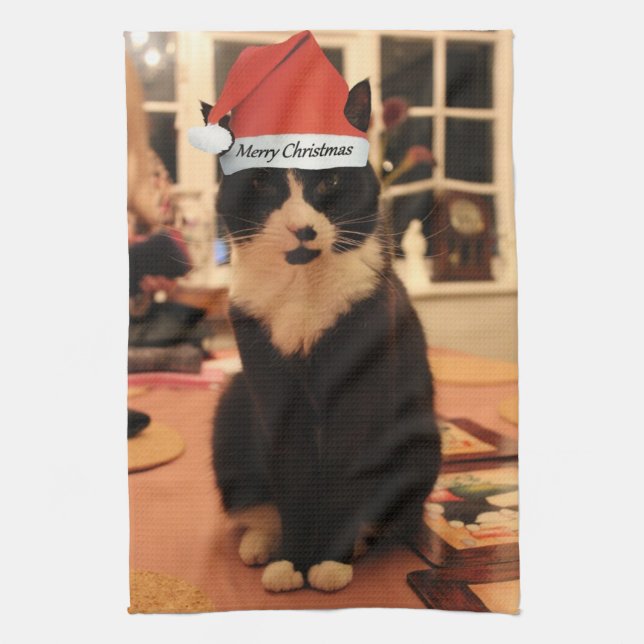 Merry Christmas Kitty Kitchen Towel (Vertical)