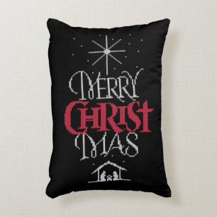 Merry Christmas Knit Sweater Religious Christian Accent Pillow