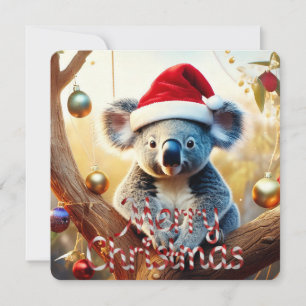 Merry Christmas Koala Santa hat Gumtree Baubles Holiday Card