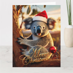 Merry Christmas Koala sitting in Gumtree Card