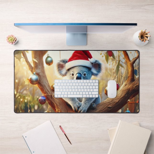 Merry Christmas Koala sitting in Gumtree Desk Mat (Office 1)