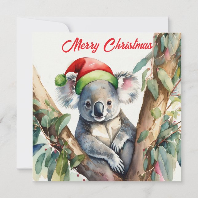Merry Christmas Koala sitting in Gumtree Holiday Card (Front)