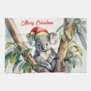 Merry Christmas Koala sitting in Gumtree Kitchen Towel