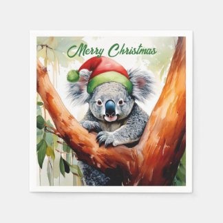 Merry Christmas Koala sitting in Gumtree Napkin