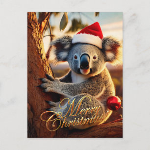 Merry Christmas Koala sitting in Gumtree Postcard