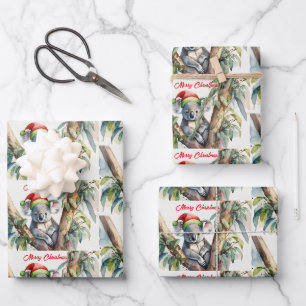 Merry Christmas Koala sitting in Gumtree Wrapping Paper Sheet