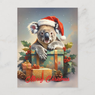 Merry Christmas Koala with presents and holly Holiday Postcard