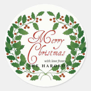 Merry Christmas l Elegant Vintage Wreath Custom Classic Round Sticker