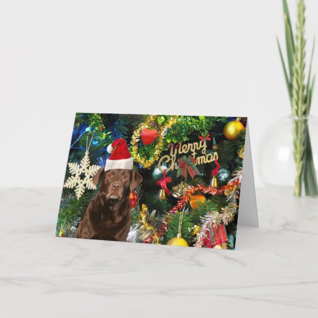 Merry Christmas Labrador Retriever Dog Santa Hat Holiday Card (Front)