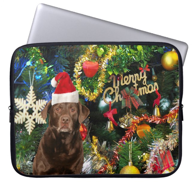 Merry Christmas Labrador Retriever Dog Santa Hat Laptop Sleeve (Front)