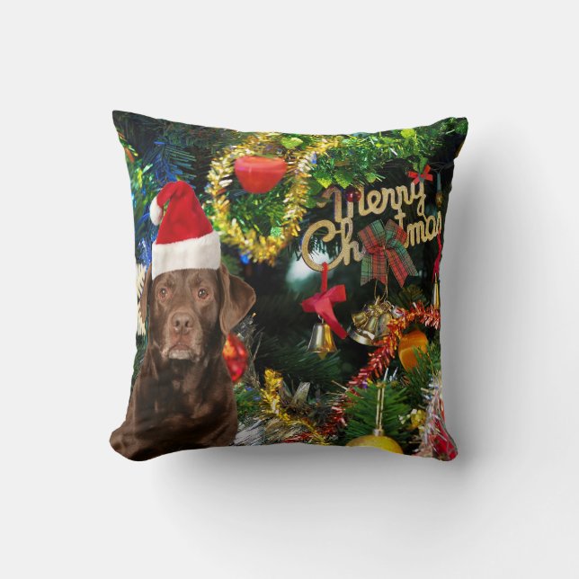 Merry Christmas Labrador Retriever Dog Santa Hat Throw Pillow (Front)
