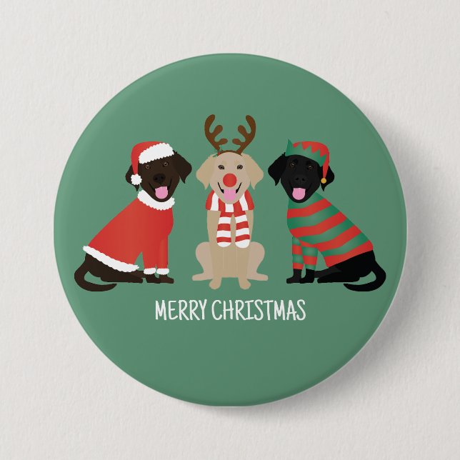 Merry Christmas Labrador Retriever Dogs 3 Inch Round Button (Front)