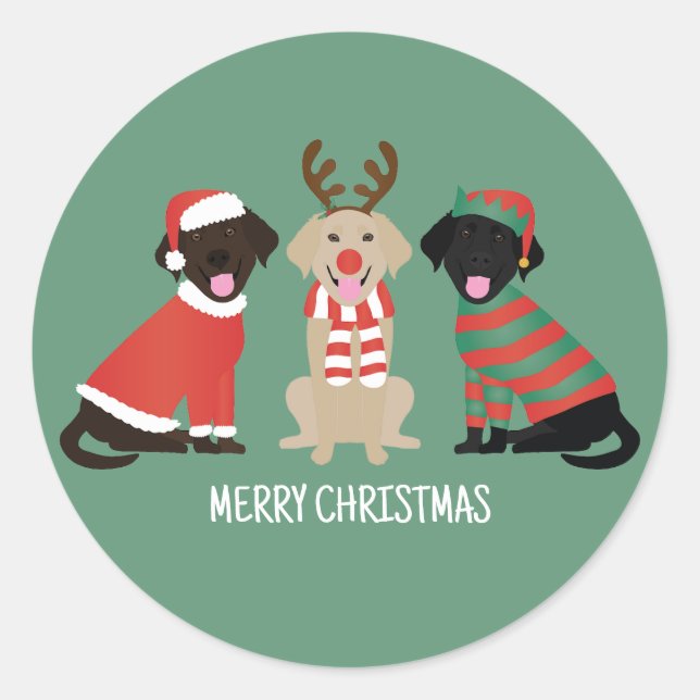 Merry Christmas Labrador Retriever Dogs Classic Round Sticker (Front)