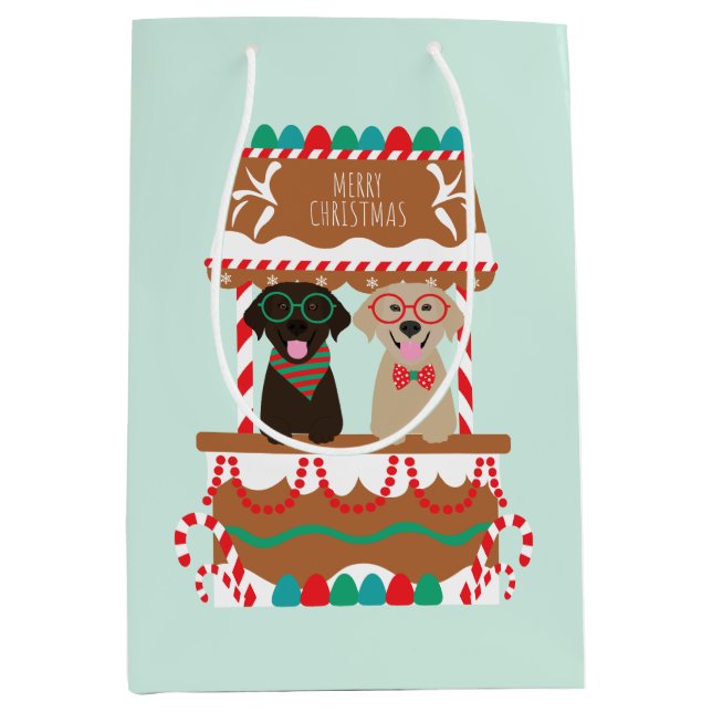 Merry Christmas Labrador Retriever Dogs Medium Gift Bag (Front)