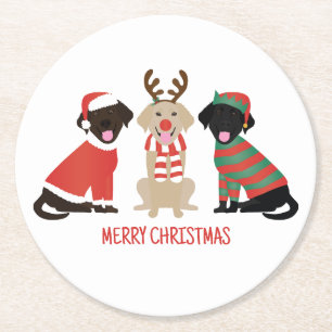 Merry Christmas Labrador Retriever Dogs Round Paper Coaster
