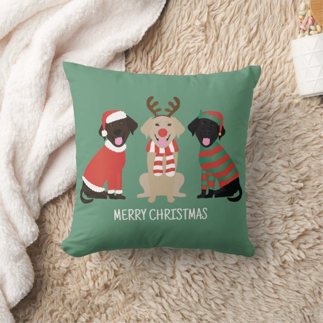 Merry Christmas Labrador Retriever Dogs Throw Pillow (Blanket)