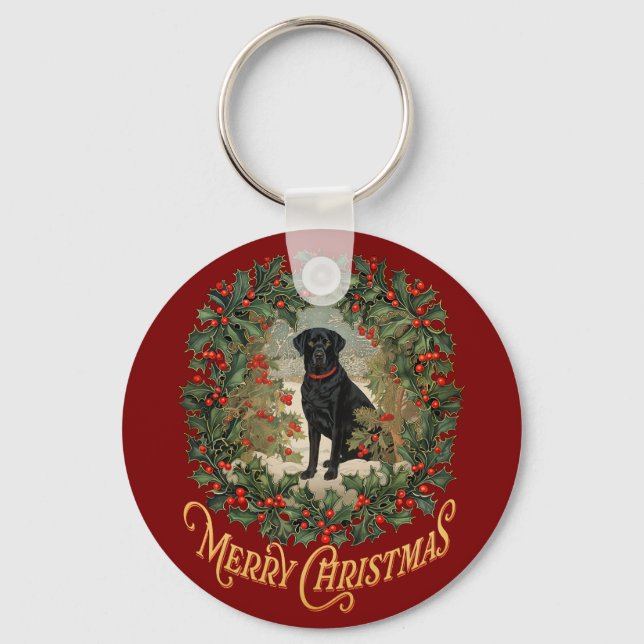 Merry Christmas Labrador Retriever Keychain (Front)
