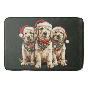 Merry Christmas Labrador Retriever Santa Puppy Dog Bath Mat