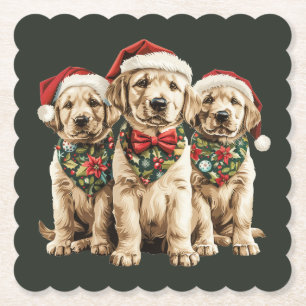 Merry Christmas Labrador Retriever Santa Puppy Dog Paper Coaster