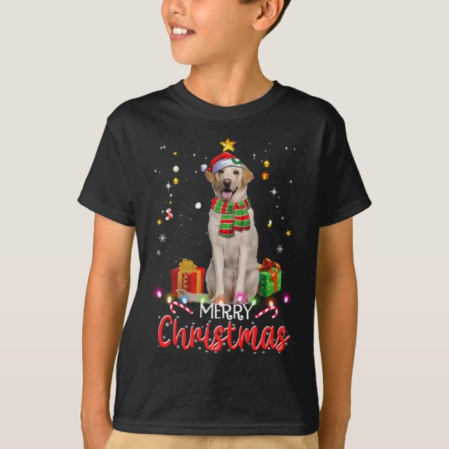 Merry Christmas Labrador Santa Hat Tree Lights Pj  T-Shirt (Front)
