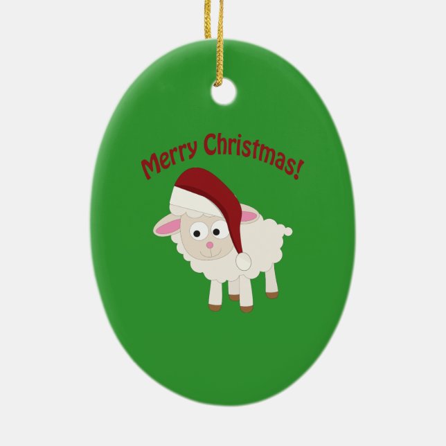 Merry Christmas Lamb Ceramic Ornament (Back)