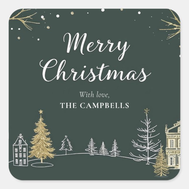 Merry Christmas Landscape Holiday Square Sticker (Front)