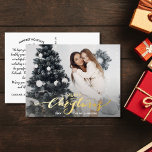 Merry Christmas Large Photo Christmas Letter Gold Foil Holiday Postcard<br><div class="desc">Send out special holiday wishes with this festive postcard featuring "Merry Christmas" in a hand-drawn typography font in real gold foil - set against your custom photo. Easily add your own typed holiday greeting to the backside or delete the note to leave space for a handwritten note. Also add your...</div>