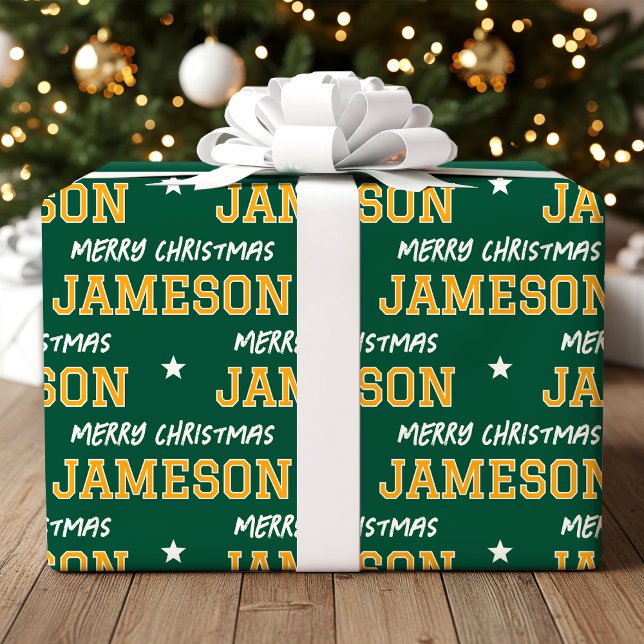 Merry Christmas Large Scale Custom Green Gold Wrapping Paper (Creator Uploaded)