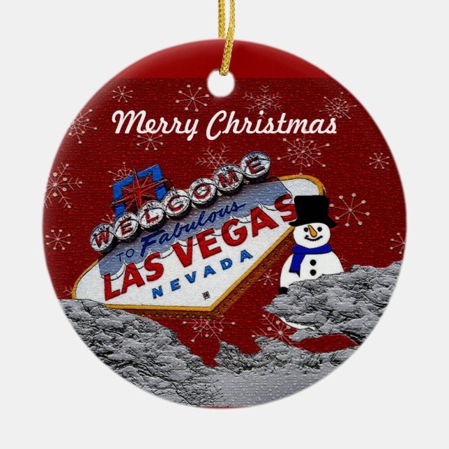 Merry Christmas Las Vegas Snowman Ornament (Front)
