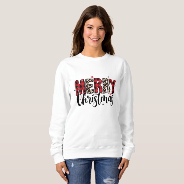Merry Christmas Leopard and Plaid Sweatshirt (Front Full)