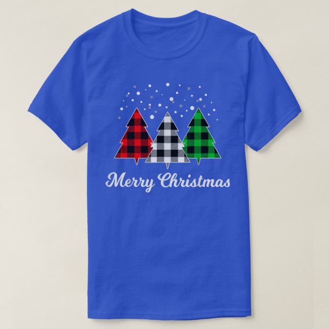 Merry Christmas Leopard Buffalo Plaid Christmas Tr T-Shirt (Design Front)