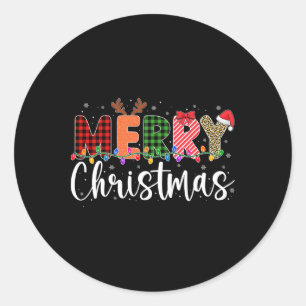 Merry Christmas Leopard Buffalo Red Plaid For Men Classic Round Sticker