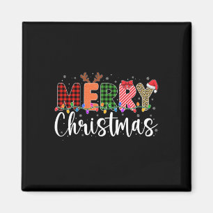 Merry Christmas Leopard Buffalo Red Plaid For Men Magnet