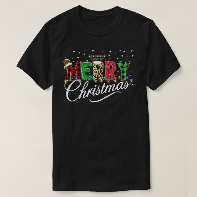 Merry Christmas Leopard Buffalo Red Plaid For Men  T-Shirt (Design Front)