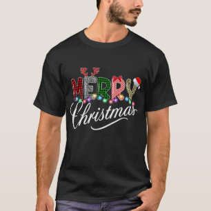Merry Christmas Leopard Buffalo Red Plaid For Men  T-Shirt