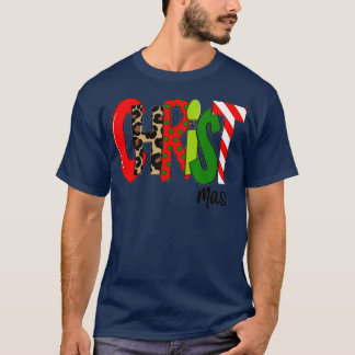 Merry Christmas Leopard Buffalo Red Plaid For Men  T-Shirt