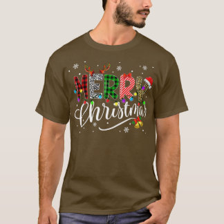 Merry Christmas Leopard Buffalo Red Plaid Fun Xmas T-Shirt