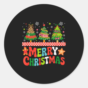 Merry Christmas Leopard Colorful Xmas Trees Bow Ti Classic Round Sticker