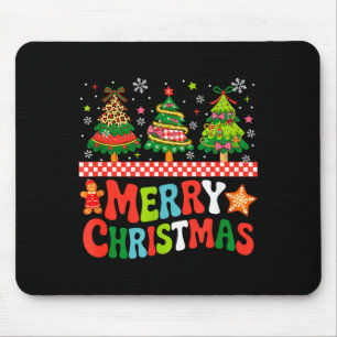Merry Christmas Leopard Colorful Xmas Trees Bow Ti Mouse Pad