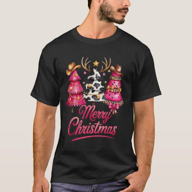 Merry Christmas Leopard Cowhide Nk Xmas Tree Rodeo T-Shirt (Front)