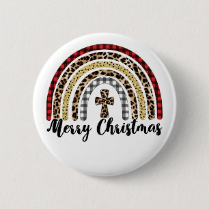 Merry Christmas Leopard Print Cross 2 Inch Round Button