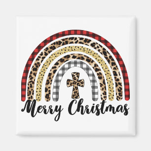 Merry Christmas Leopard Print Cross Magnet