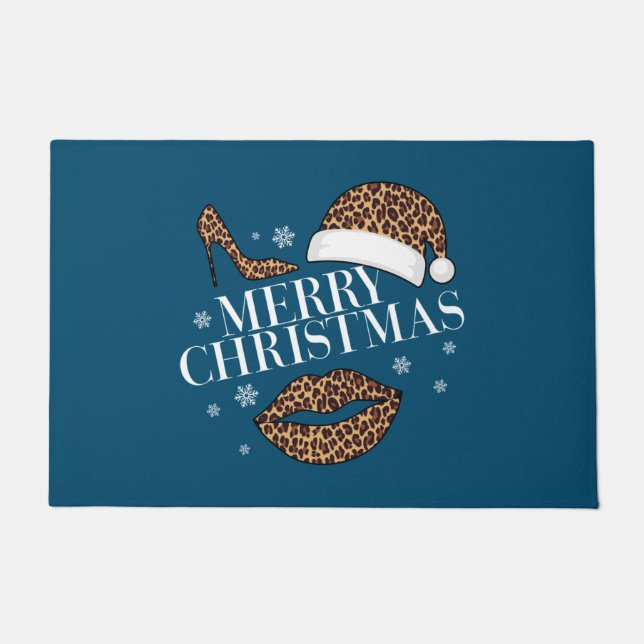 Merry Christmas leopard print women's Doormat (Front)
