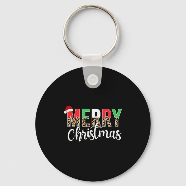 Merry Christmas Leopard Print Xmas Family Matching Keychain (Front)