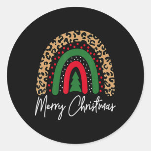 Merry Christmas Leopard Rainbow Pajamas Xmas Teach Classic Round Sticker