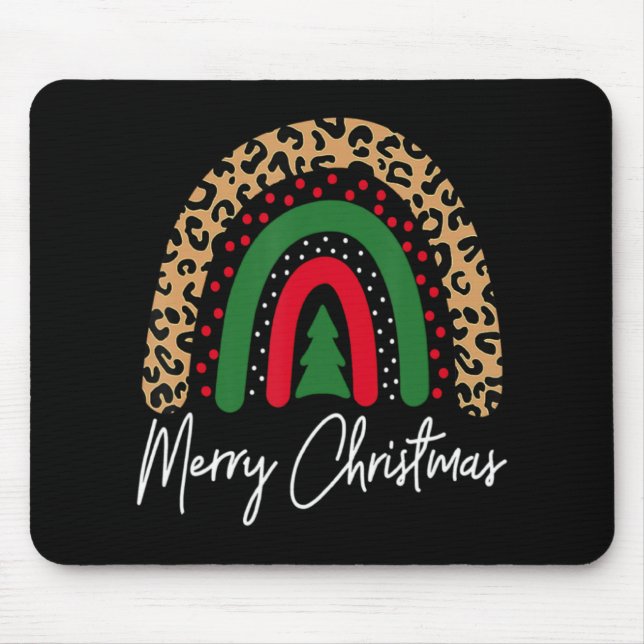 Merry Christmas Leopard Rainbow Pajamas Xmas Teach Mouse Pad (Front)