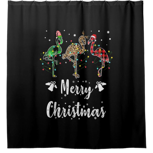 Merry Christmas Leopard Red Green Plaid Flamingo (Front)
