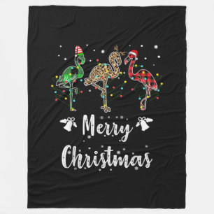 Merry Christmas Leopard Red Green Plaid Flamingo Fleece Blanket