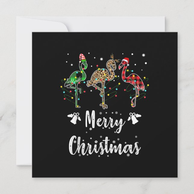 Merry Christmas Leopard Red Green Plaid Flamingo Invitation (Front)